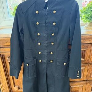 Bloomingdale's Black Military-Style Double-Breasted Pea Coat with Brass Buttons